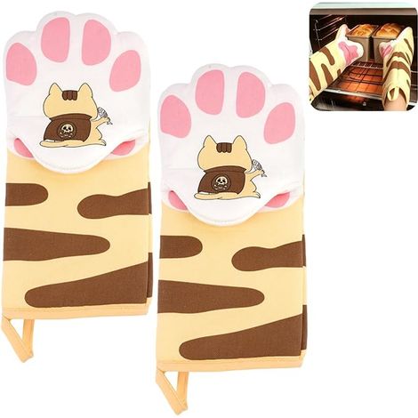 Pair of Cat Oven Gloves, Heat Resistant Oven Gloves 482-572 °F, Cotton Kitchen Gloves, Cute Kitchen Mitts, Washable Oven Mitt for Cooking, Grilling, Microwaves (1/5)