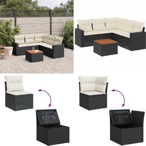 6-tlg. Garten-Sofagarnitur mit Kissen Schwarz Poly Rattan - Gartenmöbel - Outdoor Möbel - Rattan Gartenmöbel - PE-Rattan - Esstisch Set - Home & Living (1/5)