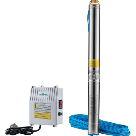 Wiltec Pompa sommersa per pozzi 4" 550 W, portata max 6000 l/h, Elettropompa a immersione con profondità max 20 m