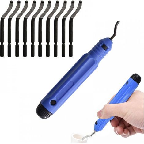 Kit d'outils d'ébavurage en métal Ensemble de fraises d'ébavurage poignée antidérapante avec 10 lames d'ébavurage rotatives en acier à grande vitesse, excellent outil à main pour enlever les (1/5)
