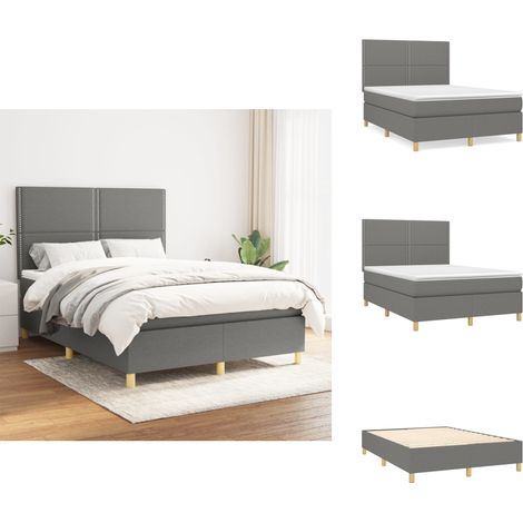 Boxspringbett mit Matratze Dunkelgrau 140x190 cm Stoff - Boxspringbett - Doppelbett - Bettenrahmen - Matratze - Nachttisch (1/5)
