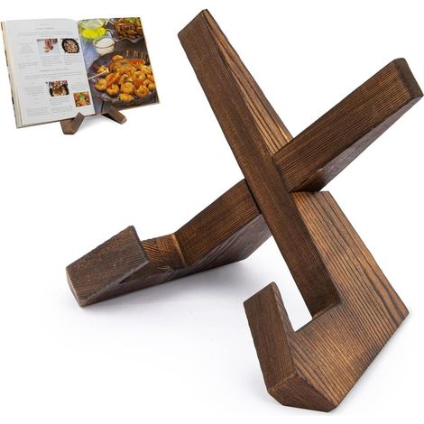 Étagère en bois - Étagère - Porte-recettes de cuisine - Organiseur de recettes de comptoir - Porte-recettes en bois - Style campagnard vintage - Marron vintage