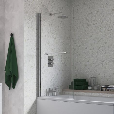 Signature Single Square Hinged Bath Screen with Rail 1500mm High x 800mm Wide - 6mm Glass (1/3)