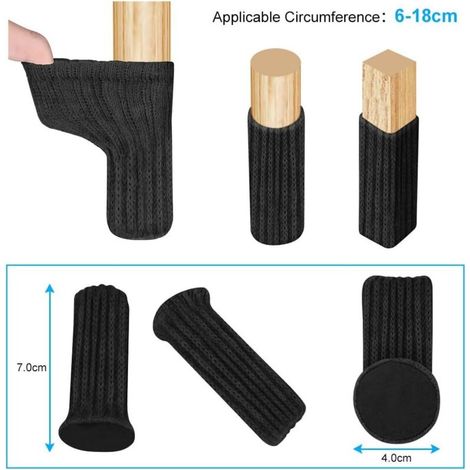 24 pezzi di feltrini antiscivolo per gambe di sedie, per mobili, per prevenire graffi e rumori, neri (1/3)