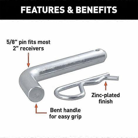 Goupille et clip d'attelage, diamètre 5/8 pouce, compatible avec les récepteurs de 2 ou 2-1/2 pouces, zinc transparent - 1 paquet (1/4)