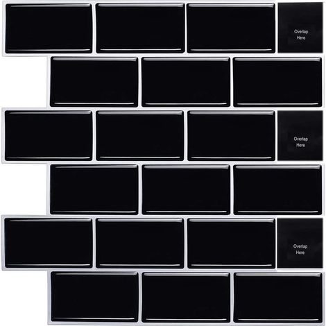 5 Pièces Plus épais Credence Adhesive pour Cuisine Salle de Bain, Faux Carrelage Adhesif Mural Noir Credence Cuisine Adhesive, ImperméAble 3d Dalle PVC Adhesive Murale, (1/5)