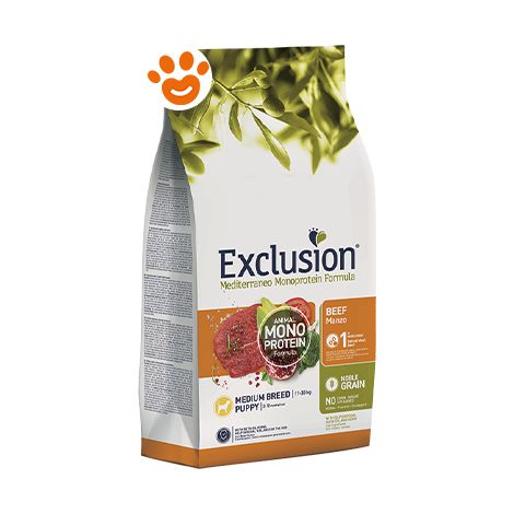 Exclusion Dog Mediterraneo Monoproteico Noble Grain Puppy Medium Breed Manzo  - Exclusion Dog Mediterraneo Monoproteico Noble Grain Puppy Medium Breed Manzo - Sacco Da 3 Kg