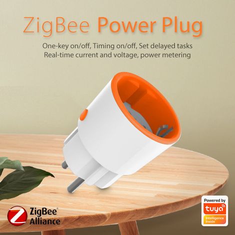 Prise connectée ZigBee conforme aux normes européennes, version haute puissance 16 A avec compteur, contrôle à distance via application mobile et statistiques de consommation électrique. (1/5)
