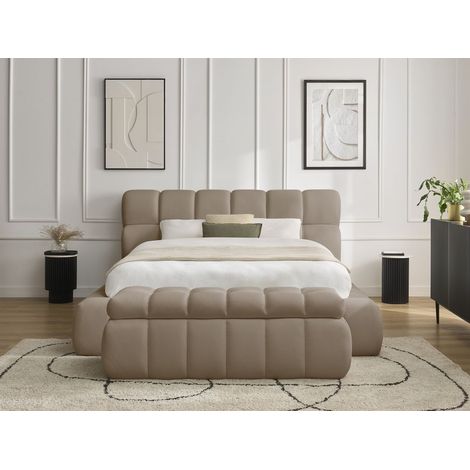 BOBOCHIC - Lit coffre MONT-BLANC + Bout de lit MONT-BLANC tissu mesh 140x190 + bout de lit 140 Taupe (1/5)