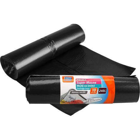 Bolsas de basura negras súper resistentes Prima LDPE 240L 10 unidades (1/2)
