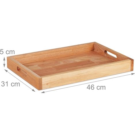 Gran bandeja de servicio rectangular 50 x 30 x 5 cm con asas diseño natural práctico de madera de nogal 130014563 (1/2)