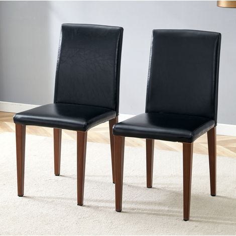 Set de 2 sillas de comedor minimalistas, 41 x 47 x 90 cm, PU negro y efecto nogal DESVIAE (1/5)