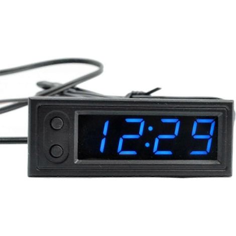 Horloge de voiture universelle, horloge numérique, affichage de la date, écran LCD 3 en 1, thermomètre électronique, décoration bleue lumineuse (1/5)