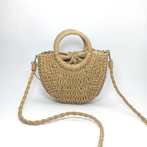 Sac de paille tissé en paille pour femme sac à main bandoulière amovible sac fourre-tout en paille (brun), (1/5)