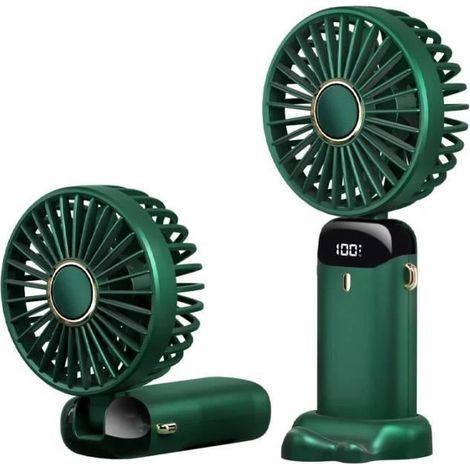 (Kirschblütenrosa, Weiß, Dunkelblau, Dunkelgrün) Mini-Nackenventilator – RNCYN – Faltbar – USB-Ladefunktion – 5 Geschwindigkeitsstufen – Grün