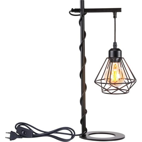 Lampe de Bureau Industrielle - 1 Unité - Fer Noir Rétro - Hauteur Réglable et Prise EU - Pour Salon Chambre Bureau - Diamètre 16cm (1/5)