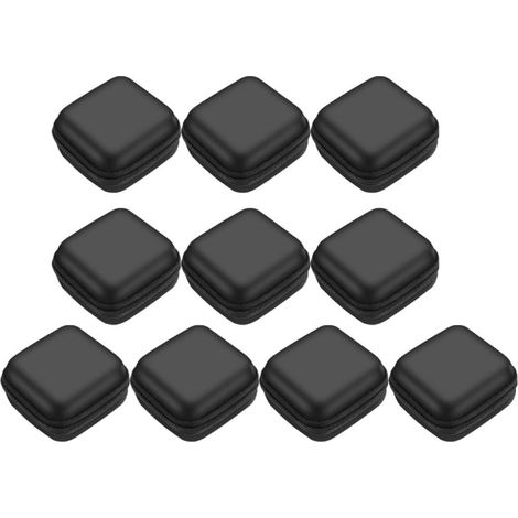 Boîte de Rangement pour Écouteurs Lot de 10 Pièces en PU Noir Design Carré Fermeture Éclair Lisse, Facile à Ouvrir et Fermer Couleur pour Voyage Couleur (1/5)