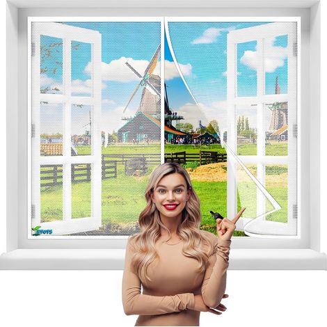 Fenster-Moskitonetz, 80 x 135 cm, magnetisches Moskitonetz, kein Bohren erforderlich, insektensicher, faltbar für Balkontür, Terrassentür, Kellertür [Weiß]