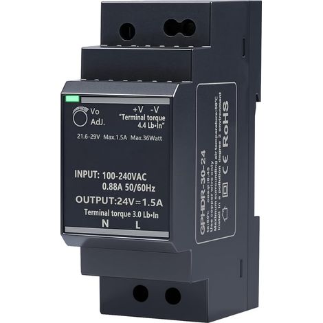 Alimentation pour rail DIN 24V 1.5A 36W transformateur Rail din Entrée 100-240V CA Sortie DC 24V Bloc d'alimentation sur rail din pour Automatisation industrielle (1/5)