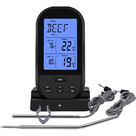 Kabelloses Fleischthermometer, Lebensmittelthermometer, Grillthermometer, Räucherthermometer, Kochthermometer, digitales Thermometer mit zwei Sonden (1/5)