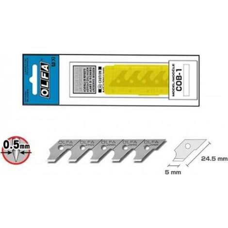 OLFA COB-1 PACK DE 15 CUCHILLAS PARA CÚTER COMPÁS 5X24,5X0,5 MM PLATEADAS (1/3)