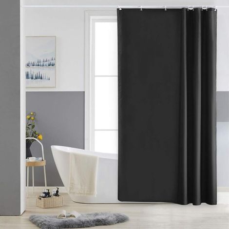(1200×1800×5)Small Black Shower Curtain Waterproof Fabric Washable with 8 Hooks Anti Mold Polyester Shower Curtain for Bathroom (1/5)