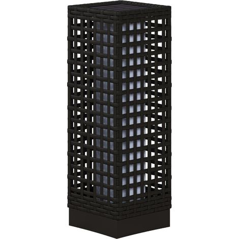 Solarleuchte Rattan-Design, Wasserdicht, Lichtsensor, Automatische Led Gartenlampe, Schwarz, 15,5X15,5X46Cm