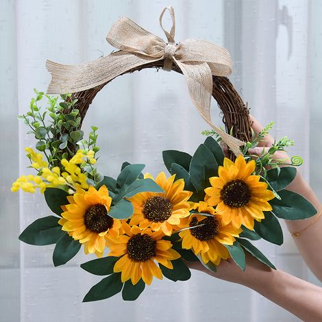 Künstlicher Sonnenblumenkranz aus Rattan für Heim- und Hochzeitsdekoration (1/5)