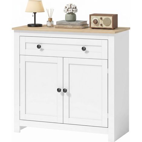 Küchen-Sideboard mit Schublade, Doppeltür, verstellbarem Einlegeboden, Wohnzimmermöbel, 78,5 x 35 x 80 cm, weiß