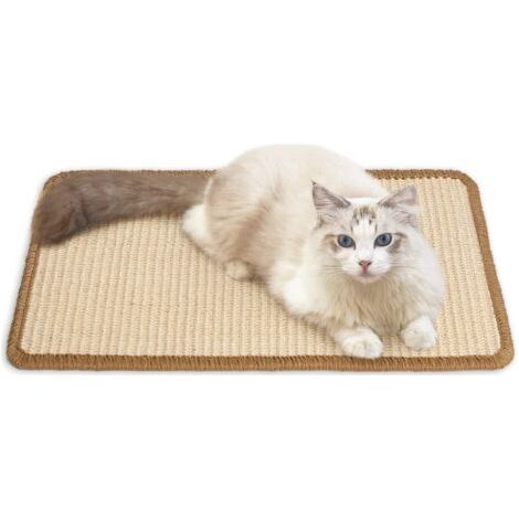 Lablanc – Alfombrilla rascadora horizontal para gatos de 50 x 30 cm – Protege alfombras y sofás – Montaje en pared con cinta adhesiva – Beige (1/5)