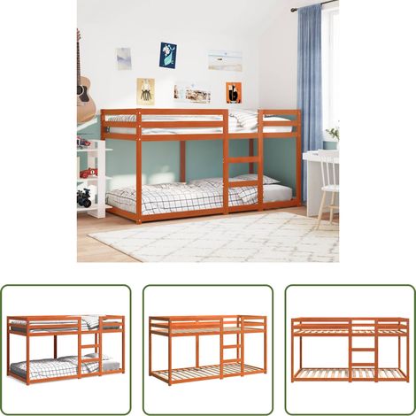 Kiefer Holz - Etagenbett Wachsbraun 80x200 cm Massivholz Kiefer (1/5)