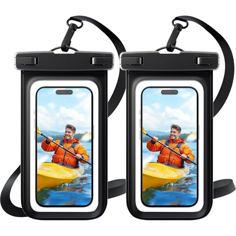 Lot de 2 coques de téléphone étanches IPX8 avec pince, adaptées pour iPhone 15 14 13 12 11 Pro Max Plus Mini, Xs XR