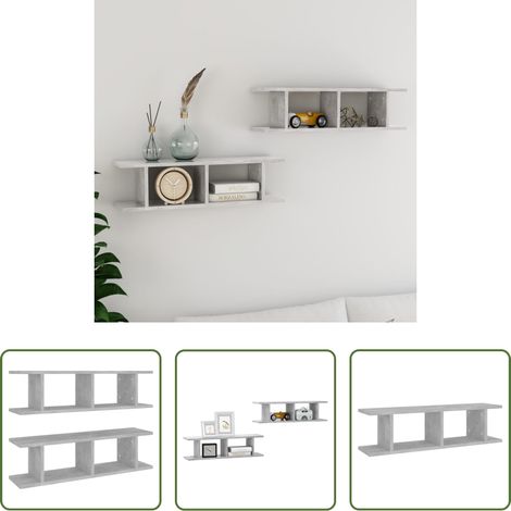 Étagère cube - Étagères murales 2 pcs Gris béton 75x18x20 cm bois d'ingénierie (1/5)