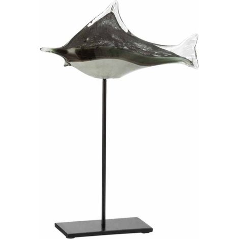 Statue Déco en Verre "Poisson" 41cm Gris & Noir