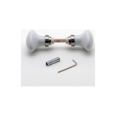 Quincadeco – Bouton double porcelaine blanche – Base nickel – Carré 6mm pour portes anciennes et contemporaines – 2 vis pointeaux incluses