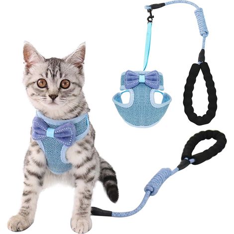 Harnais Pour Chat - Harnais Ajustable Respirant En Polyester - Laisse Intégrée 115 Cm - Pour Chats De 2,5 À 10 Kg - 1 Pièce (1/5)