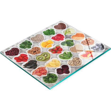 Planche de service en verre pour la cuisine, décorée de motifs d'aliments sains, 60 x 52 cm (1/5)