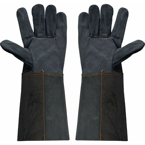 Gants de soudure pour barbecue en cuir véritable Gants de protection à manches longues contre l'épuisement. Longueur 38cm