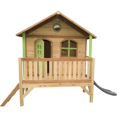 Axi Stef Maison Enfant Avec Toboggan Gris  Aire De Jeux Pour L'Extérieur En Marron & Vert  Maisonnette / Cabane De Jeu En Bois Fsc