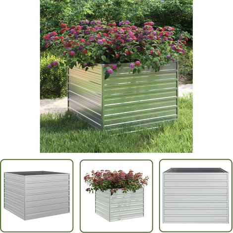 The Living Store Lit surélevé de jardin 100x100x77 cm Acier galvanisé Argenté - Jardiniere Metal - Pot De Fleurs Extérieur - Bac Plante - Raised Garden Bed - Lit Surélevé Jardin (1/5)