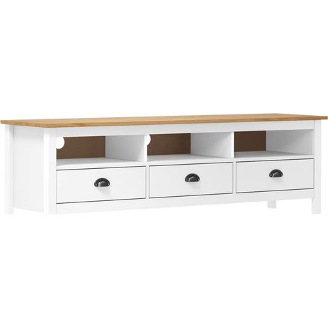 Mobile TV multimediale scaffale TV credenza televisione sala da pranzo soggiorno camera da letto Hill Range 158 x 40 x 47 cm legno massello di pino bianco 020027639