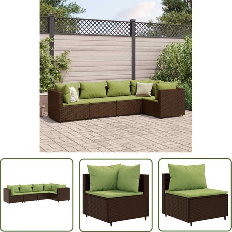 The Living Store 5-tlg. Garten-Lounge-Set mit Kissen Braun Poly Rattan - Gartenmöbel - Lounge Set - Outdoor Möbel - Rattan Gartenmöbel - Garten Lounge Set (1/5)