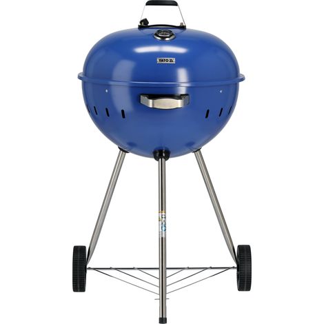 Runder Holzkohlegrill, Kugelgrill 54cm mit Thermometer, blau
