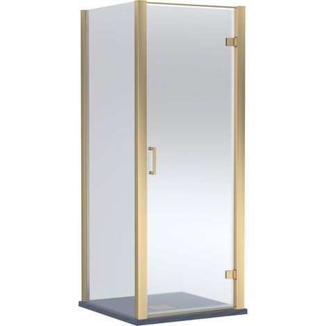 Balterley Ellenhall Hinged Shower Door with 6mm Glass, Side Panel & Slimline 900x900mm Shower Tray, Brushed Brass/Grey