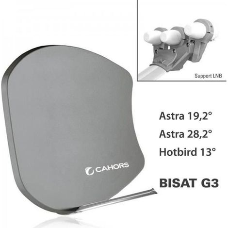 Antenne Multisatellite - CAHORS - SMC Bisat - 3 sorties - 3 LNB - Couverture Astra et Hotbird