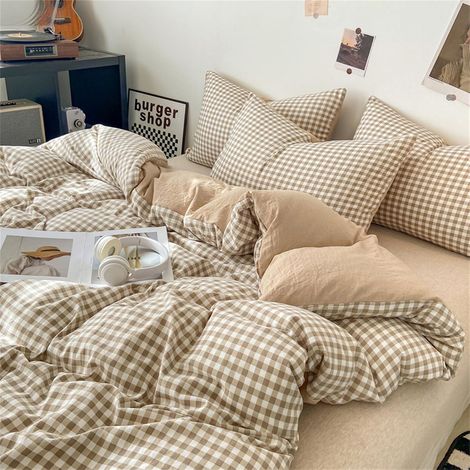 Parure De Lit 220x240 - 1 Housse Couette Et 2 Taies - Microfibre - Motif Carreaux Vichy - Adulte (1/5)
