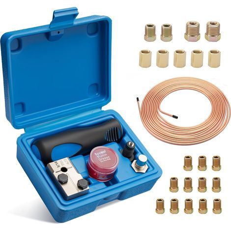 Outils D'évasement de Tuyaux de Freins Frein pour Evasement DIN - 4,75 mm - Kit Universel de Sertissage Conduites de Frein, 7,62 m - Diamètre, 4,75 mm - avec 16 Connecteurs + 5 Connecteurs-Karteo (1/5)