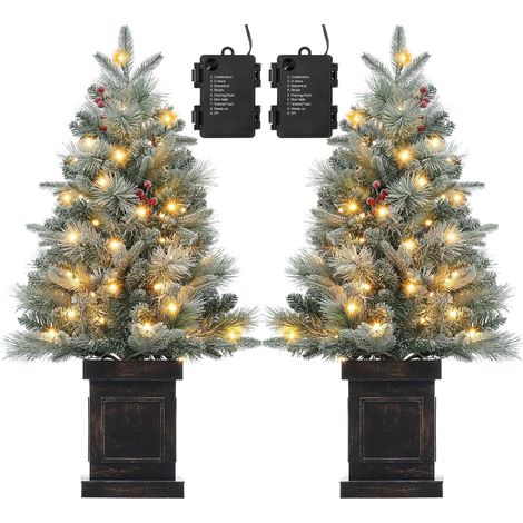 Lot de 2 mini Sapin de Noël Artificiel 90 cm Vert avec base- PVC - Décoration de Fête pour Noël - 78 LED à 8 Modes (1/5)