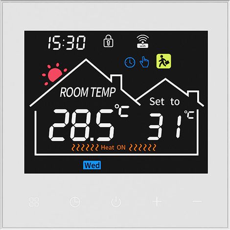 Thermostat de chauffage au sol WiFi Tuya, modèle WITF2-3A, blanc, pour chaudière gaz et eau chaude, écran tactile, programmation 7 jours