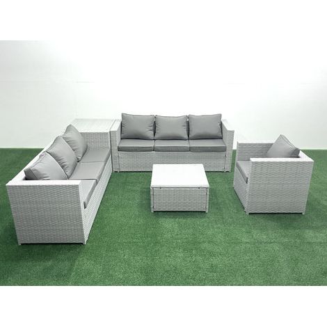 Fimous Meubles d'extérieur en rotin avec Fauteuil Table basse carrée Table d'appoint Gris clair mixte (1/5)